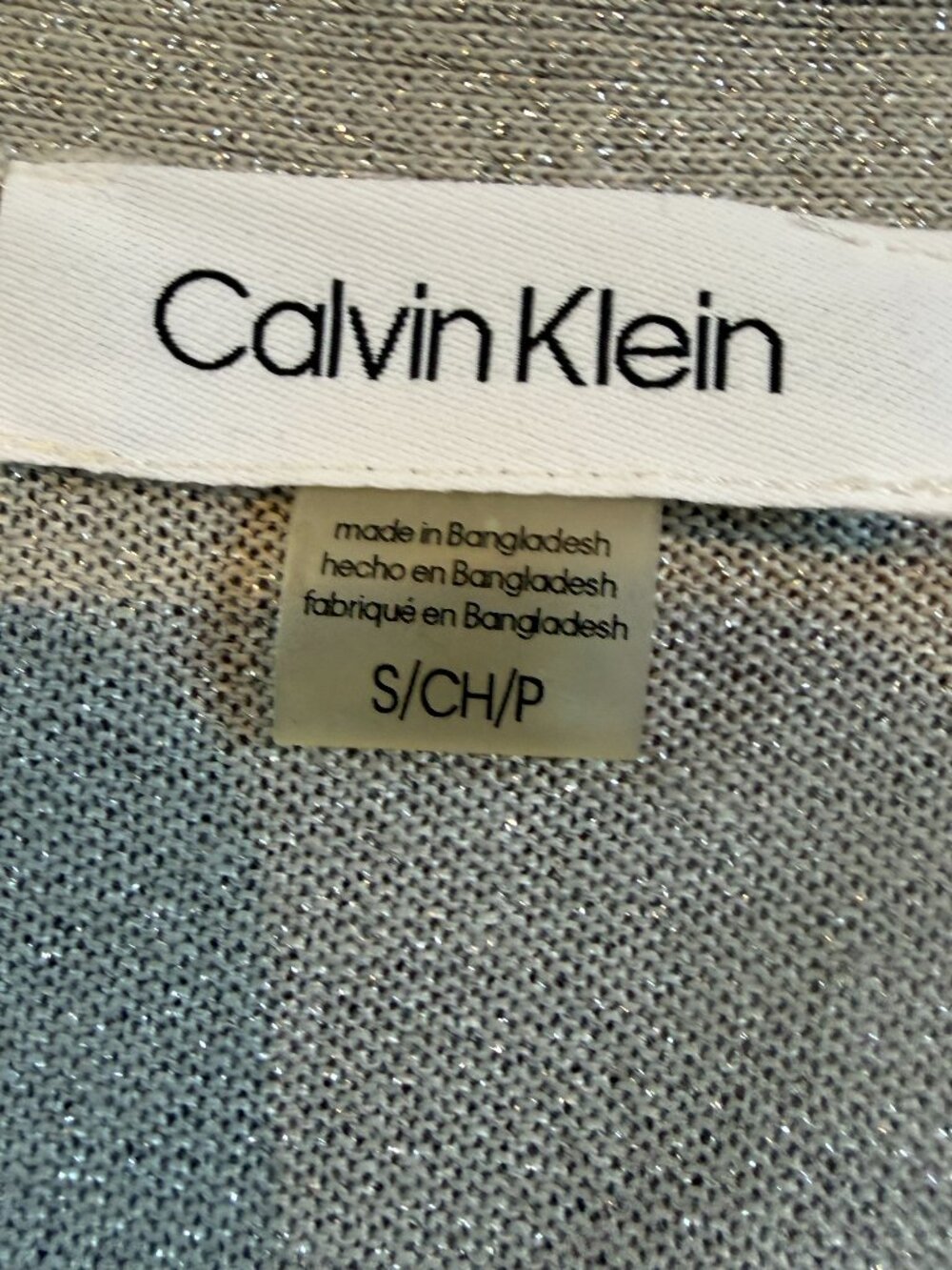 Calvin Klein 3/4 Sleeve Glitter Shrug Cardigan Sparkly Silver Size Small - Picture 5 of 7